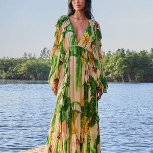 FARM Rio Green and Yellow Maxi Dress